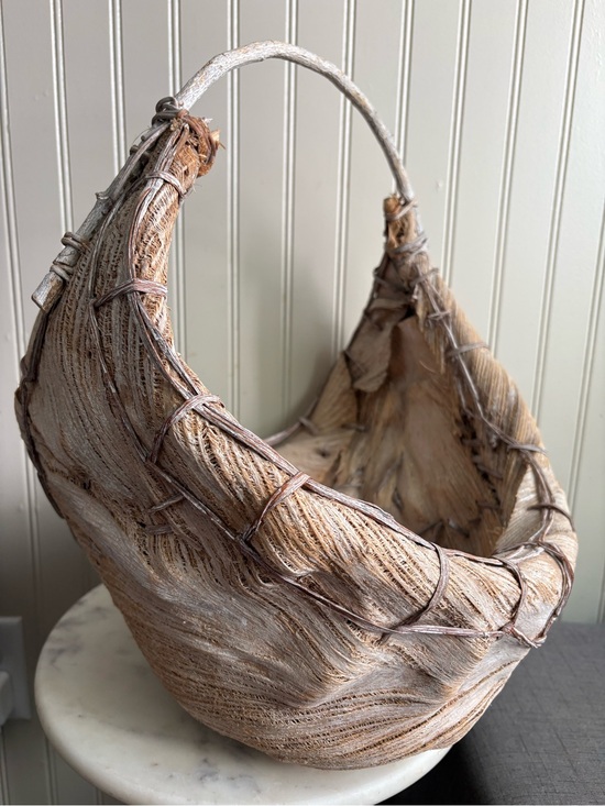 Other - Primitive Palm Husk & Bent Twig Handmade Harvest Basket Rustic Vintage VTG Fiber